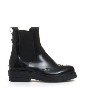 Strategia Black Leather Ankle Boots with Brogue Detailing - NWT